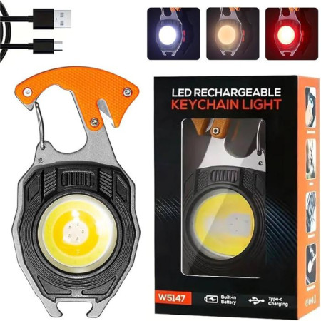 8-in-1 Professional Rechargeable COB Keychain Light with Screwdriver and Cigarette Lighter]