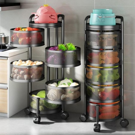 5 Layer (Round) Full Metal Fruit/Vegetable Rack with Wheels-P0228