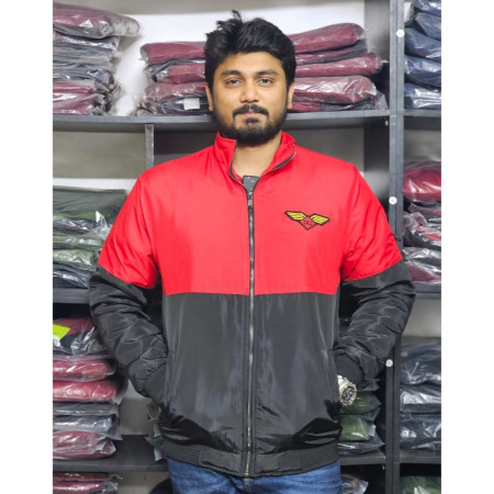 Winter high neck saskin padding jacket - Red & Black