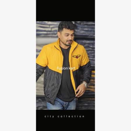 Winter high neck saskin padding jacket - Yellow & Black