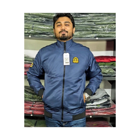 Winter high neck padding jacket Logo - Navy Blue