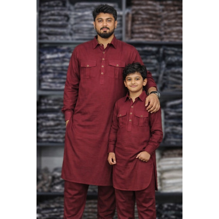 Father & son matching kabli Combo - মেরুন