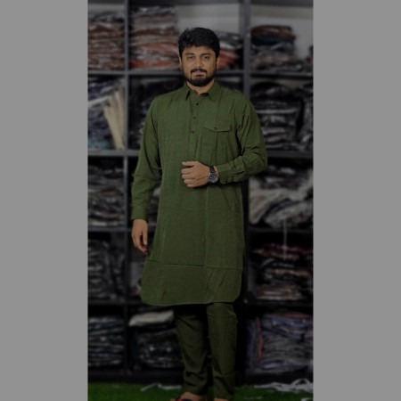 China Fabrics single pocket Kabli Set - Raw Olive